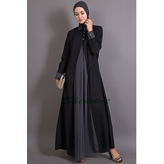 Casual Abaya - Contrast Yoke Black-Grey 