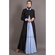 New Arrivals Casual Abaya - Contrast Yoke Black/Sky-blue New Arrivals Casual Abaya - Contrast Yoke Black/Sky-blue