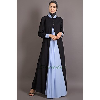 New Arrivals Casual Abaya - Contrast Yoke Black/Sky-blue