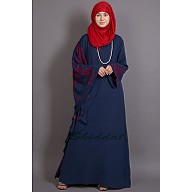 Embroidered abaya with Butterfly sleeves- Blue  Embroidered abaya with Butterfly sleeves- Blue