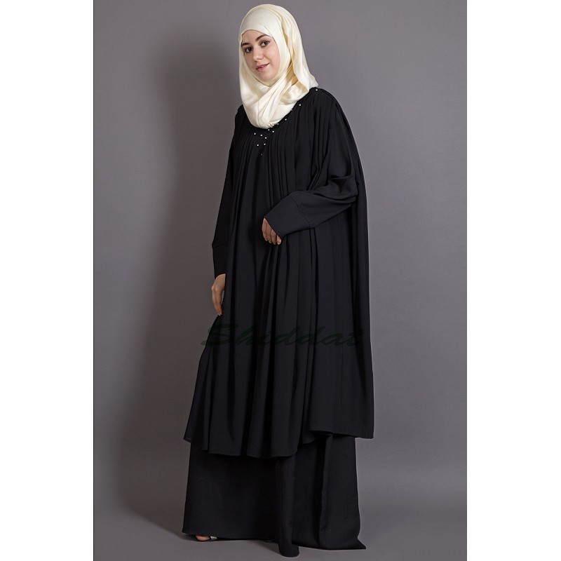 abaya online in India- Double layered V neck abaya