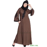 Umbrella abaya with embroidery patchwork- Coffee Brown Umbrella abaya with embroidery patchwork- Coffee Brown