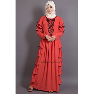 Party wear designer frilled Abaya- Orange