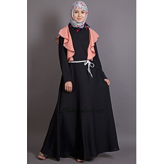Dual colored A-line Abaya with frills