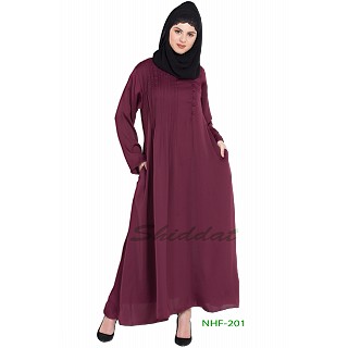 Party wear abaya with pintucks- Wine 