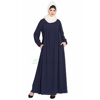 Casual pleated abaya- Navy Blue