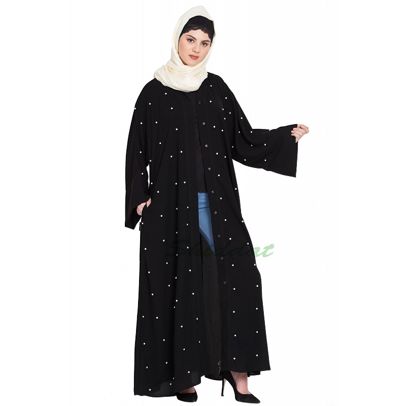 open front abaya black