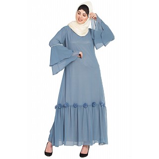 Party wear abaya- Petrol Blue