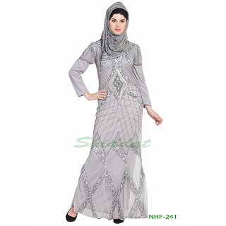 Designer embellished party wear Gown- Silver Grey