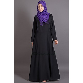  Frilled design Casual Abaya -Black