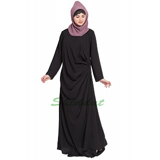 Pleated casual abaya- Black