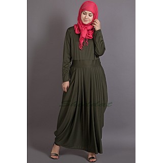 Pleated travel maxi dress - Olive Green abaya