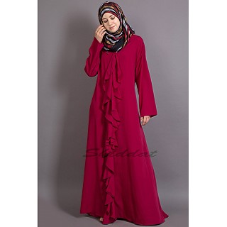 Casual  abaya- Wine colored with front frill     