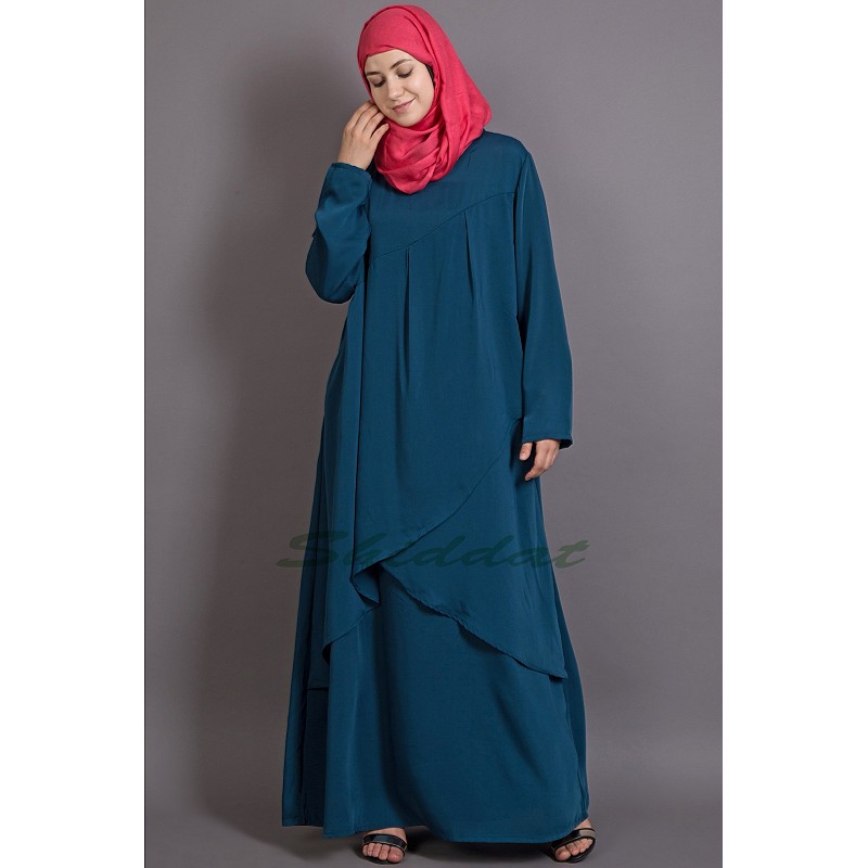 Women Yoke At Chest Triangle Panels Collage Girl Abaya Blue