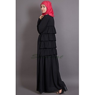 A-line Black abaya with back frills