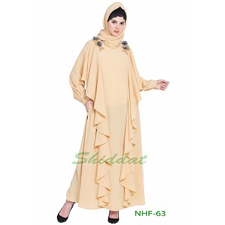 Frilled party wear abaya- Beige 