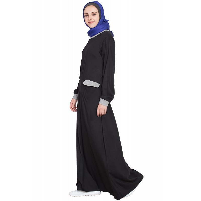 Sports Abaya  online in India Slant cut at waist Black 