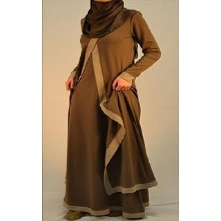 Abaya- Brown Stretchable Cloth with Cream Border Design