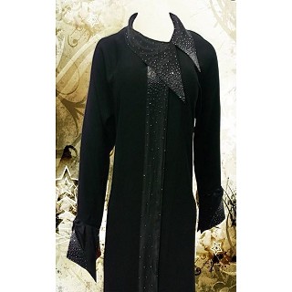 Coat style Abaya with Gray fix stone