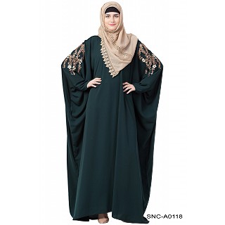 Casual embroidered Kaftan abaya- Bottle Green