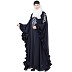 Embroidery Kaftan abaya with ruffled border- Navy Blue