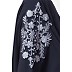 Embroidery Kaftan abaya with ruffled border- Navy Blue