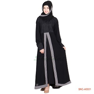 Black colored half front open Georgette Abaya