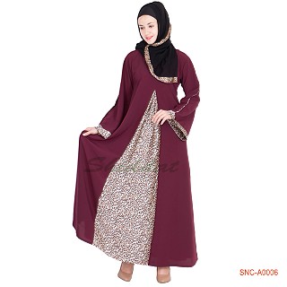 Abaya - maroon colored with tiger printed in front