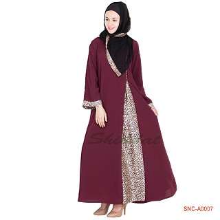 Side open abaya maroon colored, satin fabric