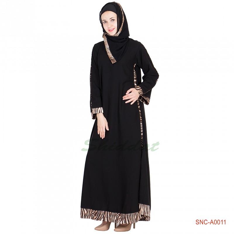 Burqa online in India- a-line simpla Abaya with printed border