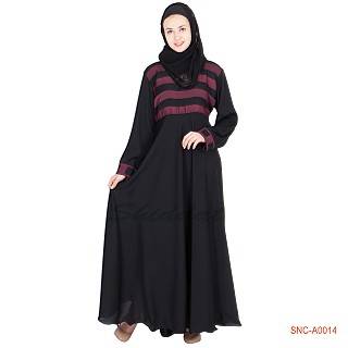 Abaya- Full Flair with Maroon Strip on Top