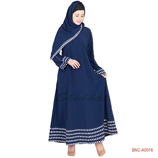 Blue colored Turkish abaya with 5 line border