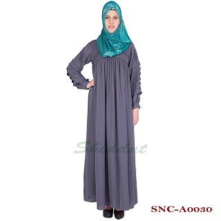 Pleated  Abaya - Dolphin Colored in Nidha Fabric