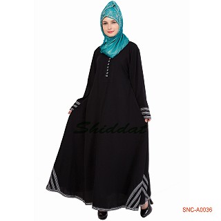 Turkish Abaya- Black Color printed Border