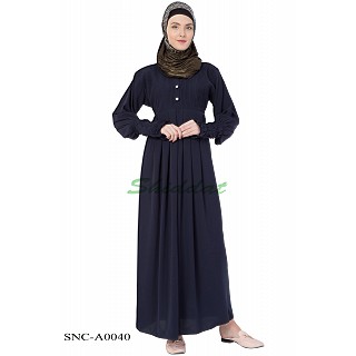 Pleated Abaya - Navy Blue 