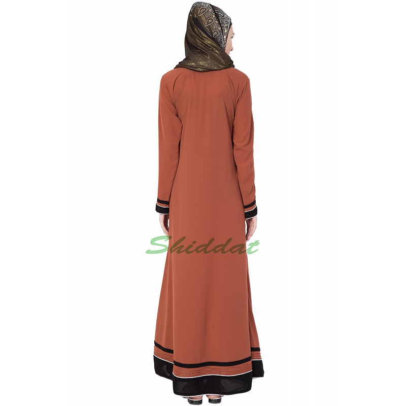 Simple abaya Caramel Brown colored abaya with border