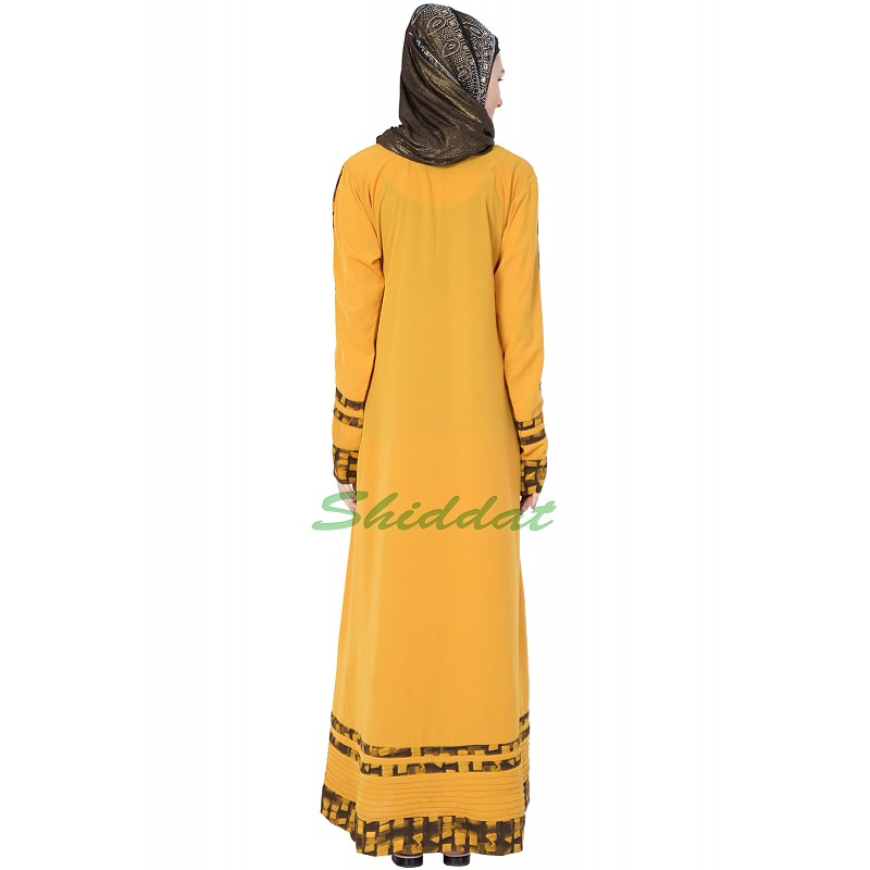 Casual abaya Mustard colored abaya with printed border