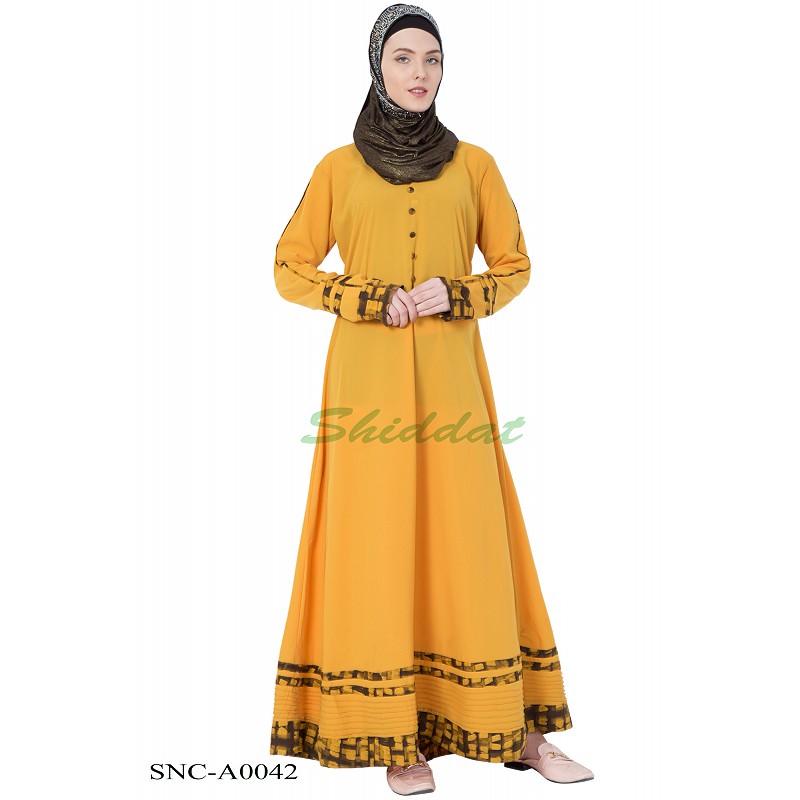 Casual abaya Mustard colored abaya with printed border