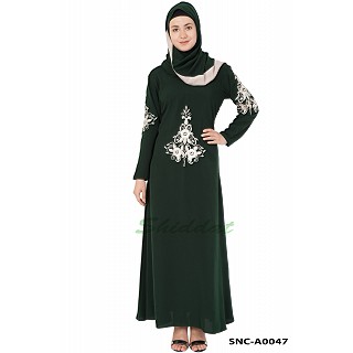 Designer Embroidered  Abaya- Dark Green 