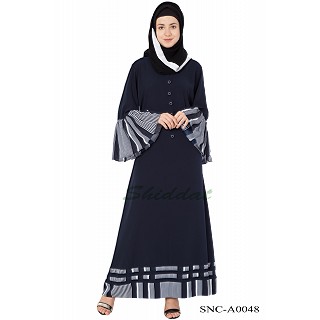 Casual  Abaya with frill Sleeves - Navy Blue 