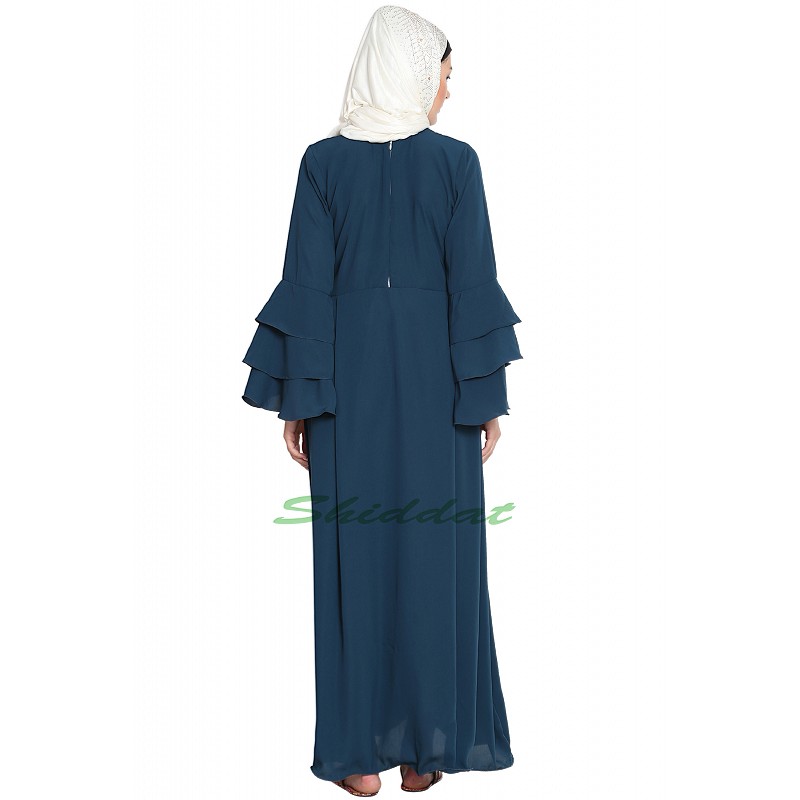 Navy Blue - gold Embriodery Abaya full set