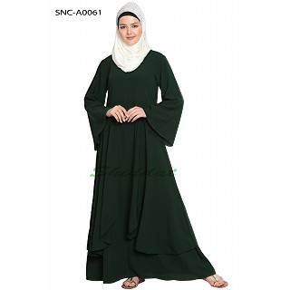 Layered abaya- Solid Bottle Green