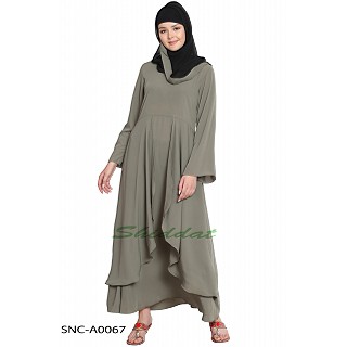 Layered abaya- Solid Bottle Grey