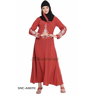 Designer Embroidered  Abaya- Rust color