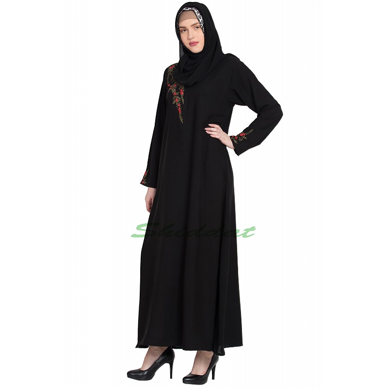 Embroidered Abaya online Black colored abaya with simple Embroidery w...