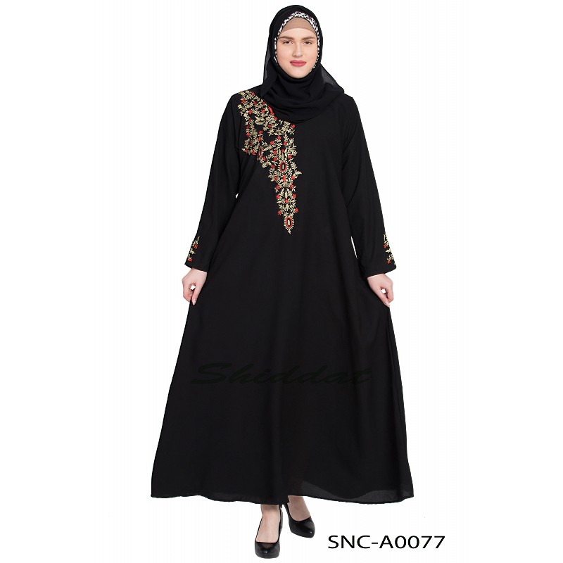 Black colored abaya with simple Embroidery