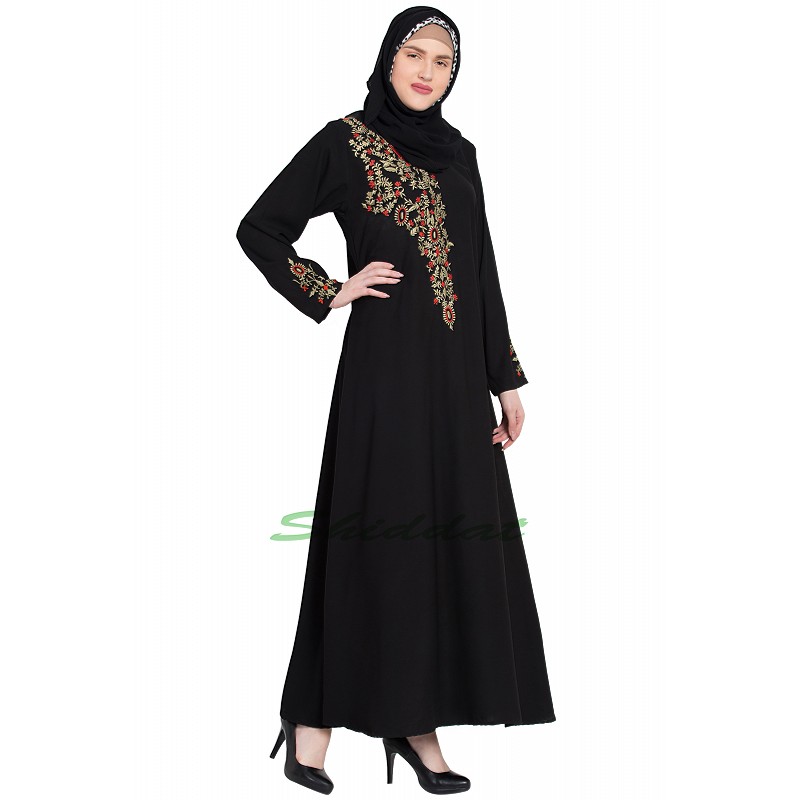 Embroidered abaya online  black colored abaya with simple jessecmault w