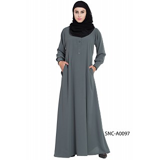Collared casual abaya- Grey