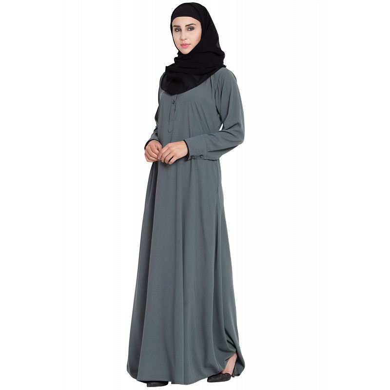 Casual abaya online- Collared abaya with cuff sleeves at www.shiddat.com