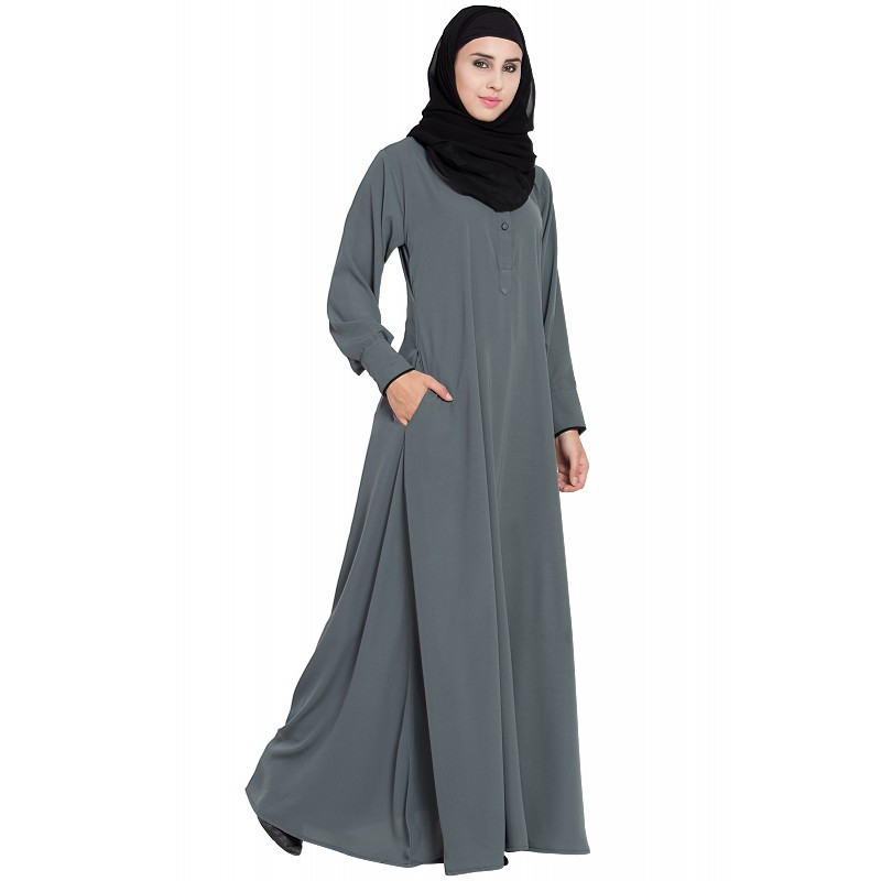 Casual abaya online- Collared abaya with cuff sleeves at www.shiddat.com